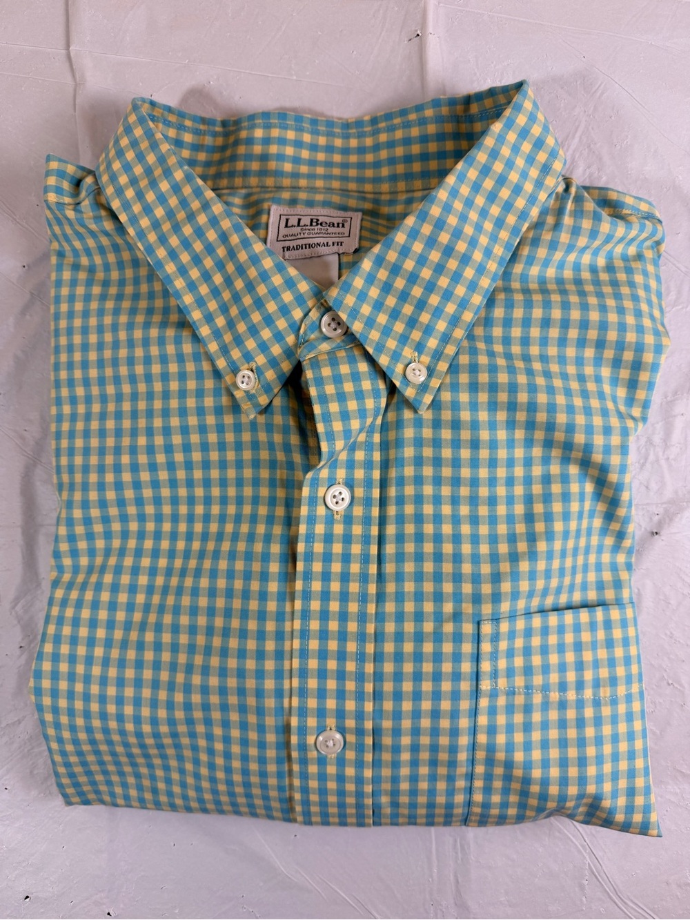 L.L. Bean Yellow and Blue Gingham Button-Down Shirt